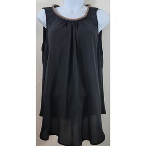 HAE Black Halter Beaded Round Neckline 1X Lightweight Flowy Soft Keyhole Back